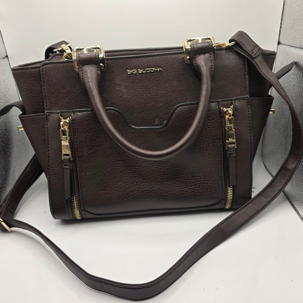 Big Buddha Womens Brown Faux Leather Satchel Crossbody Bag WBH-363